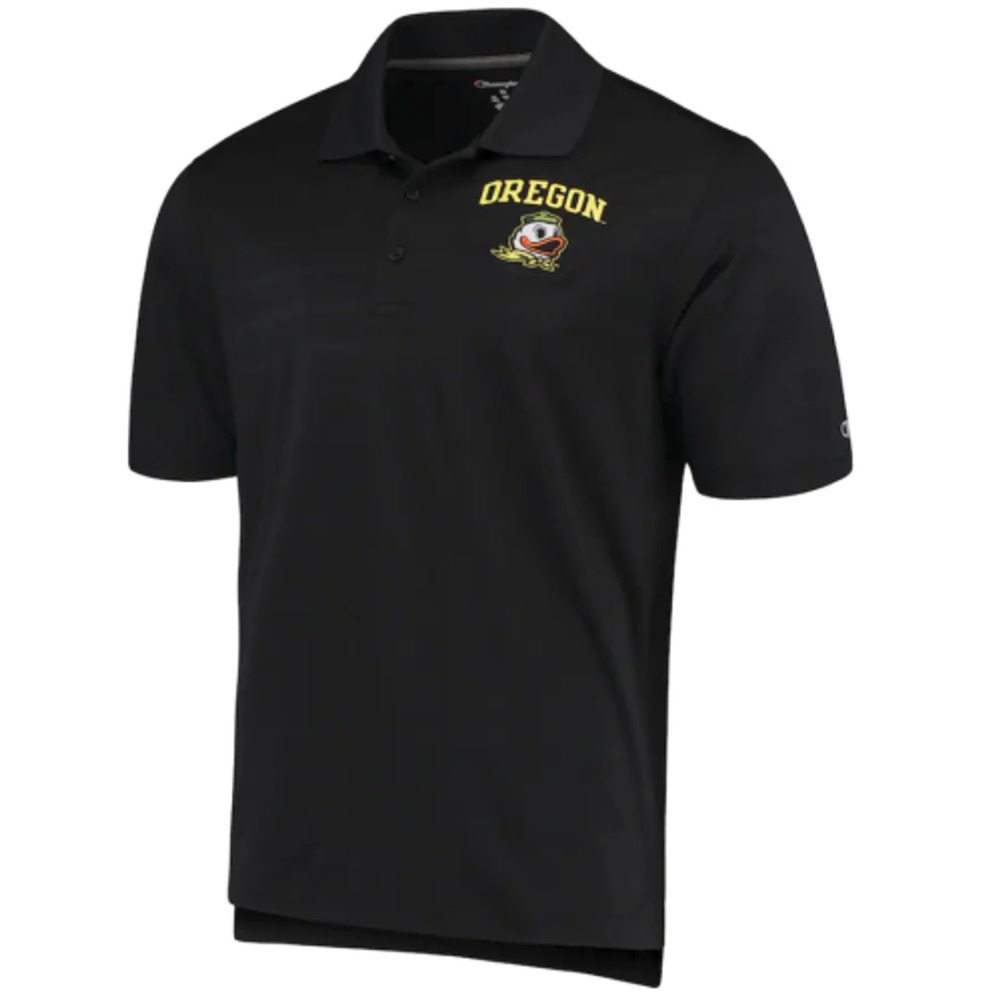 New Champion Mens Medium NCAA Oregon Ducks Textured Solid Polo Black NWT